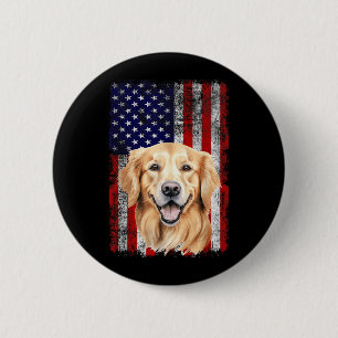 Golden Retriever Dog Lover US Flag 4th of July 6 Cm Round Badge