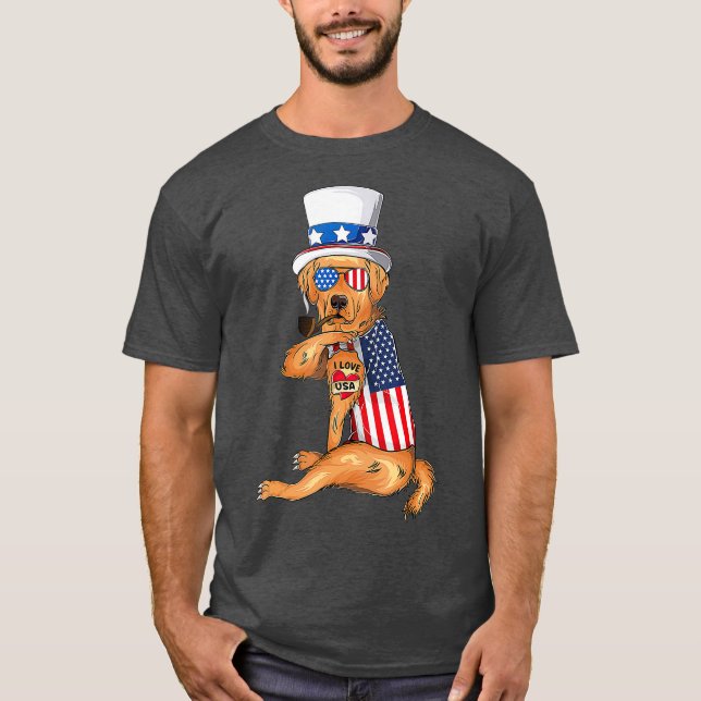 golden retriever dog Merica 4th of july usa T-Shirt (Front)