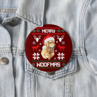 Golden Retriever Dog Merry Woofmas Christmas Sweat 10 Cm Round Badge