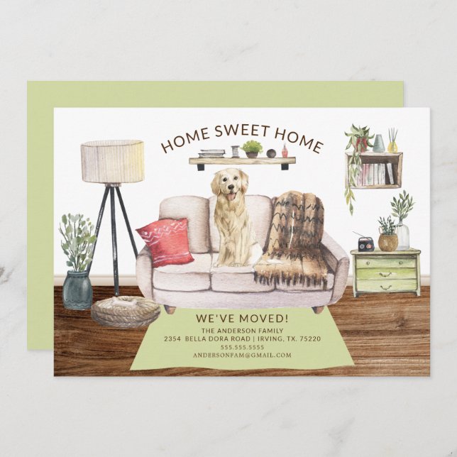 Golden Retriever Dog Moving Announcement (Front/Back)
