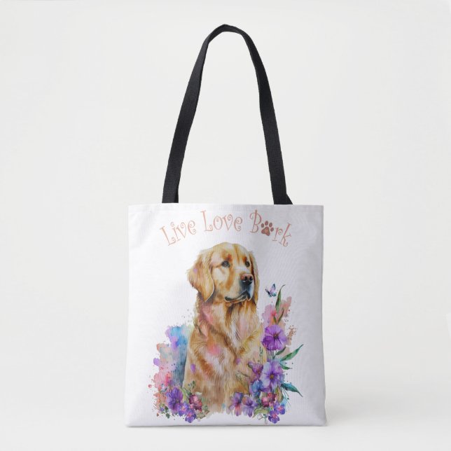 Golden Retriever Dog Mum Floral Tote Bag (Front)