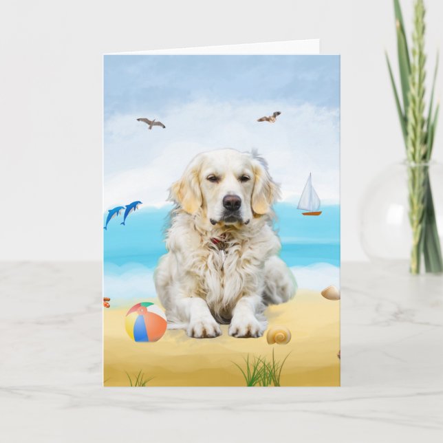 golden retriever Dog on Beach  Card (Front)