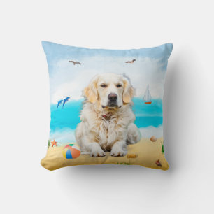 Golden Retriever Dog on Beach Cushion