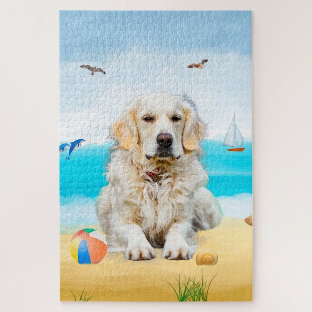 Golden Retriever Dog on Beach Jigsaw Puzzle (Vertical)