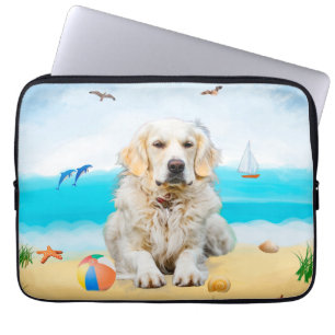 Golden Retriever Dog on Beach Laptop Sleeve