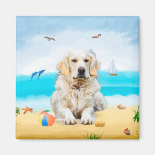 Golden Retriever Dog on Beach Magnet