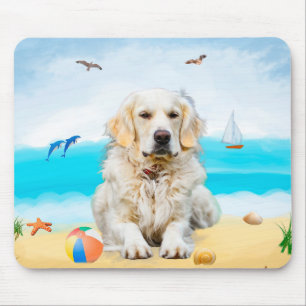 Golden Retriever Dog on Beach Mouse Pad