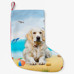 Golden Retriever Dog on Beach Small Christmas Stocking