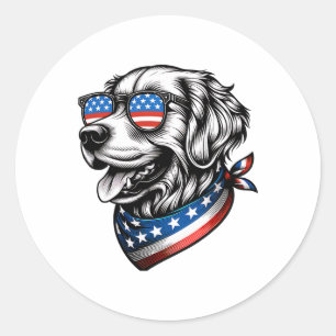 Golden Retriever Dog Patriotic 4th Of July America Classic Round Sticker