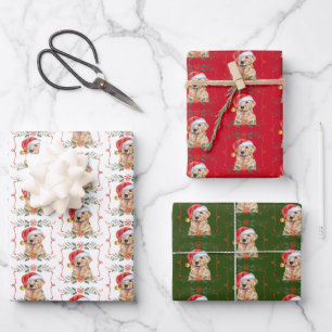 Golden Retriever Dog Pattern Christmas Wrapping Paper Sheet