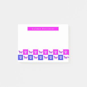 Golden Retriever Dog & Paw Hot Pink&Blue Silhouet Post-it Notes