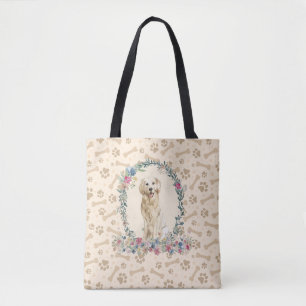 Golden Retriever Dog Paw Print & Dog Bone Cute  Tote Bag