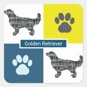 Golden Retriever Dog & Paw Y&B Grid Square Sticker