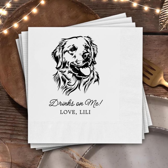 Golden Retriever Dog Personalised Drinks On Me Napkin (Creator Uploaded)