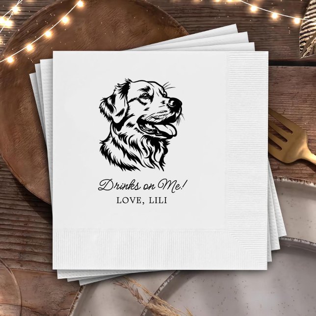Golden Retriever Dog Personalised Drinks On Me Napkin (Creator Uploaded)