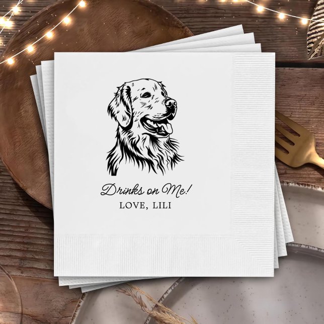Golden Retriever Dog Personalised Drinks On Me Napkin (Creator Uploaded)