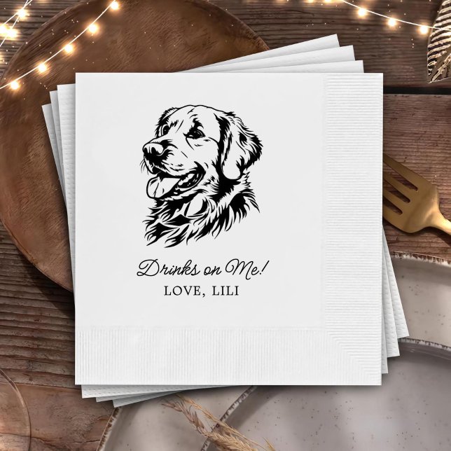 Golden Retriever Dog Personalised Drinks On Me Napkin (Creator Uploaded)