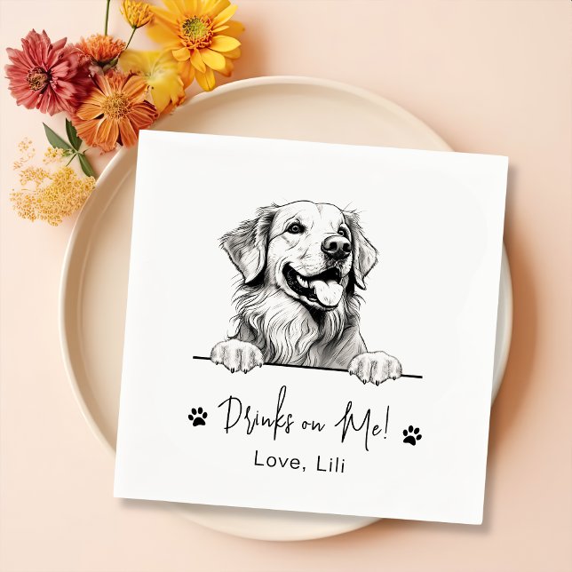 Golden Retriever Dog Personalised Drinks On Me Napkin (Creator Uploaded)