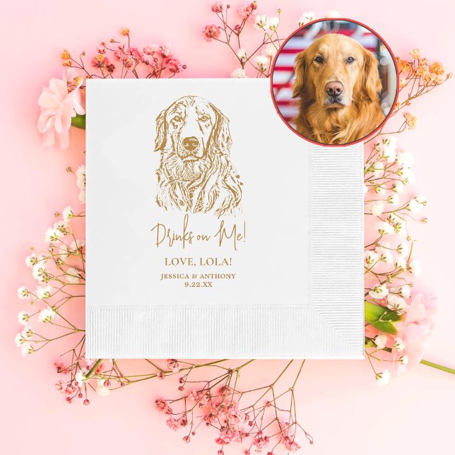 Golden Retriever Dog Personalised Drinks on Me Napkin (Creator Uploaded)