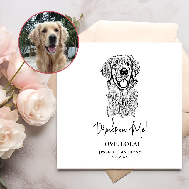 Golden Retriever Dog Personalised Drinks on Me Napkin (Creator Uploaded)