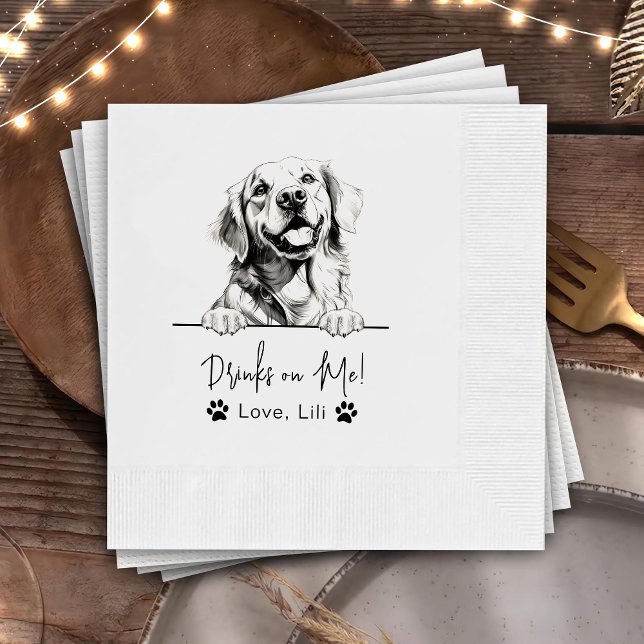 Golden Retriever Dog Personalised Drinks On Me Napkin (Creator Uploaded)