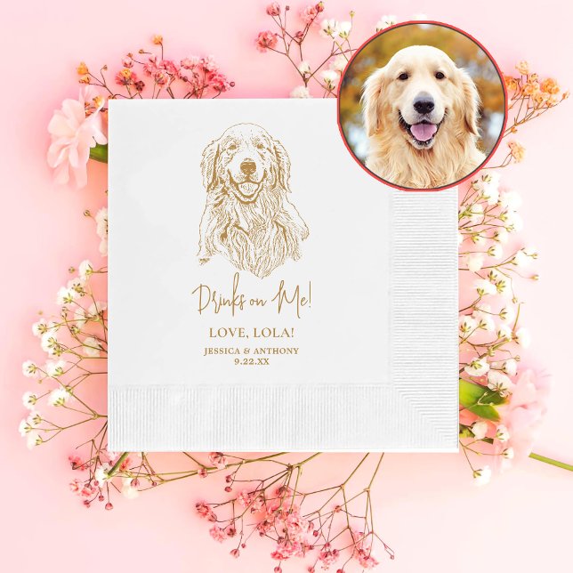 Golden Retriever Dog Personalised Drinks on Me Napkin (Creator Uploaded)