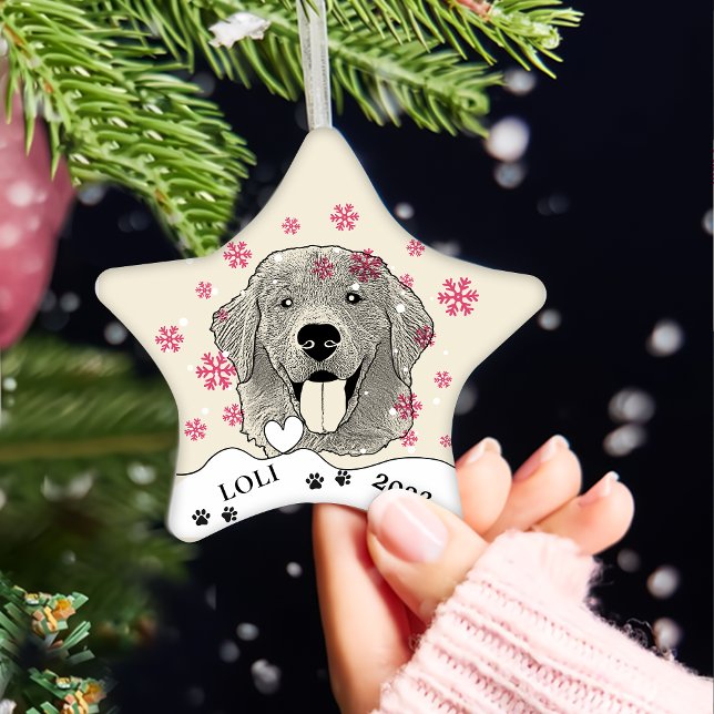 Golden Retriever Dog Personalised Hand Drawing Ceramic Ornament (Creator Uploaded)