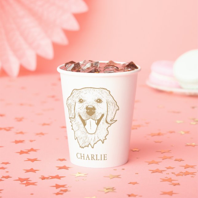 Golden Retriever Dog Personalised Hand Drawing Paper Cups (Insitu)