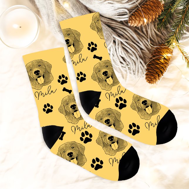 Golden Retriever Dog Personalised  Hand Drawing Socks (Creator Uploaded)