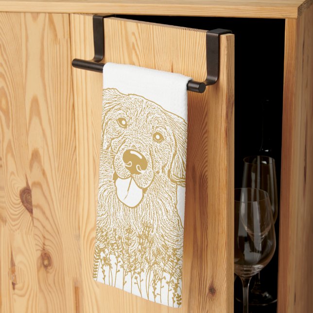 Golden Retriever Dog Personalised Hand Drawing Tea Towel (Thirds Fold)