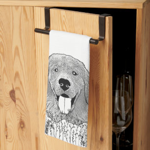 Golden Retriever Dog Personalised Hand Drawing Tea Towel