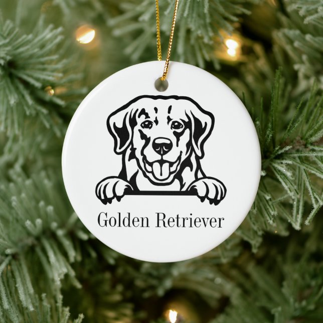 golden retriever dog personalised name ceramic ornament (Tree)