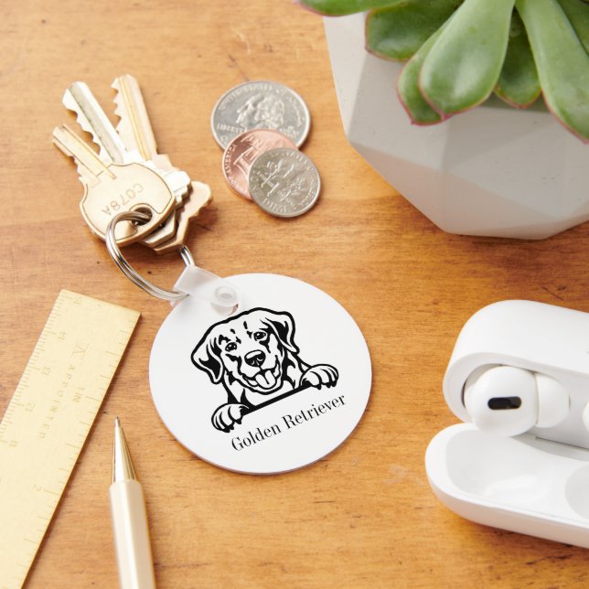 golden retriever dog personalised name key ring (Desk)