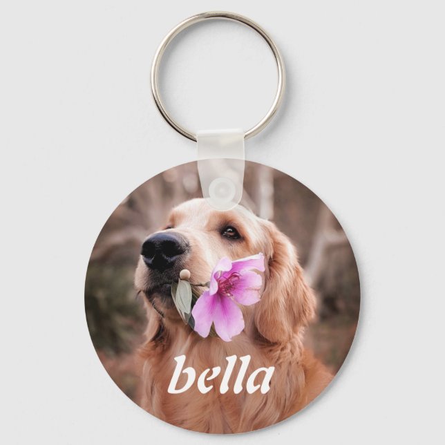 Golden Retriever Dog Personalised Pet Photo Wirele Key Ring (Front)