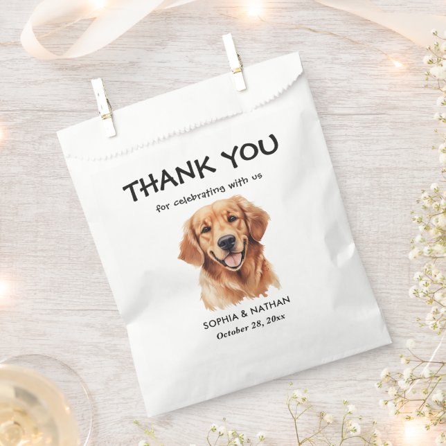 Golden Retriever Dog Personalised Thank You Favour Bag (Clipped)
