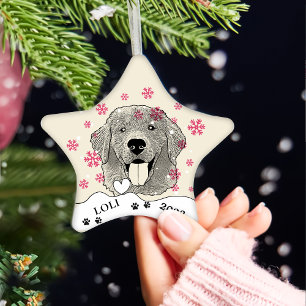 Golden Retriever Dog Personalized Hand Drawing Ceramic Ornament