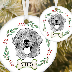 Golden Retriever Dog Personalized Hand Drawing Ceramic Ornament