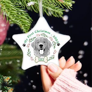 Golden Retriever Dog Personalized Hand Drawing Ceramic Ornament