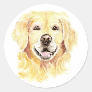 Golden Retriever Dog Pet Animal watercolor Classic Round Sticker