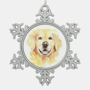 Golden Retriever Dog Pet Animal watercolor Snowflake Pewter Christmas Ornament