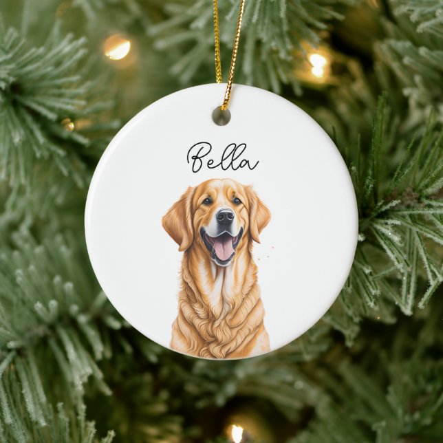 Golden Retriever Dog Pet Custom Holiday Christmas Ceramic Ornament (Tree)