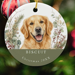 Golden Retriever Dog Picture Watercolor Christmas Ceramic Ornament