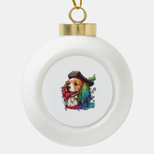 Golden Retriever Dog Pirate Ceramic Ball Christmas Ornament