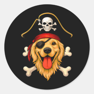 Golden Retriever Dog Pirate Jolly Roger Flag Classic Round Sticker