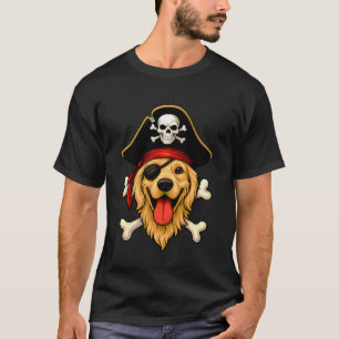 Golden Retriever Dog Pirate Jolly Roger Flag Hallo T-Shirt