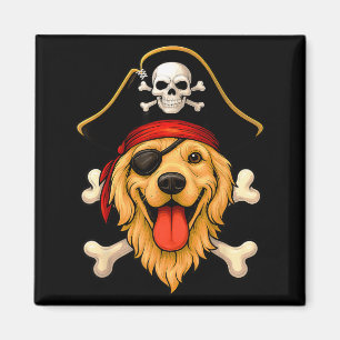 Golden Retriever Dog Pirate Jolly Roger Flag Magnet