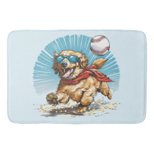 Golden Retriever Dog Playing Baseball Bath Mat
