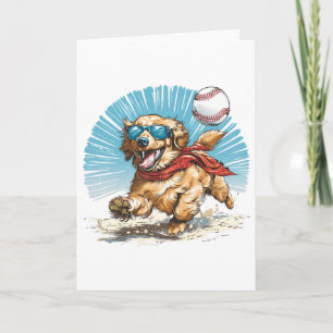 Golden Retriever Dog Playing Baseball Card