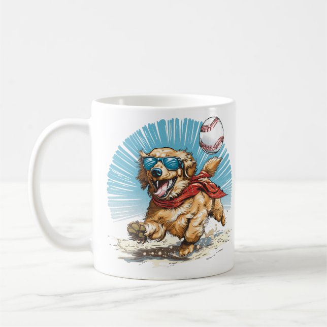 Golden Retriever Dog Playing Baseball Coffee Mug (Left)