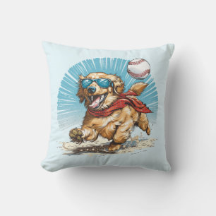 Golden Retriever Dog Playing Baseball Cushion